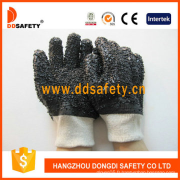 Gants noirs en PVC, doublure 100% coton, poignet en tricot (DPV118)